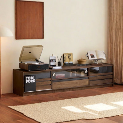 Floor-to-ceiling style solid wood TV cabinet