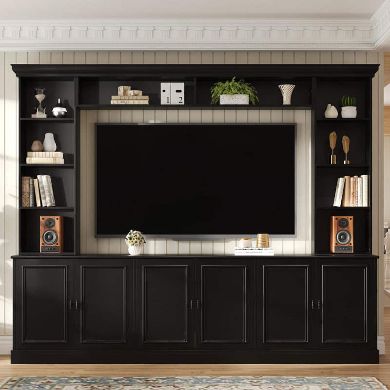 4-Piece Wall Unit Entertainment Center with Bookshelf for TVs Up to 70", Versatile TV Stand with Adjustable Shelf