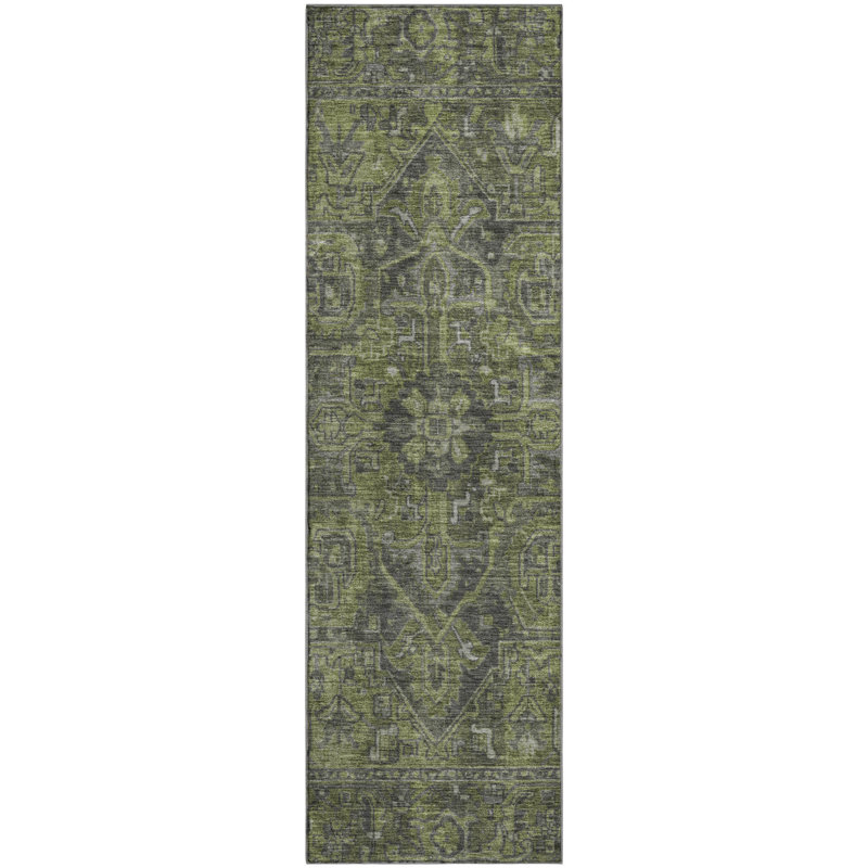 Tapis vert Cerrito AMF571 lavable à la machine de qualité supérieure, Runner 2'3" x 7'6"