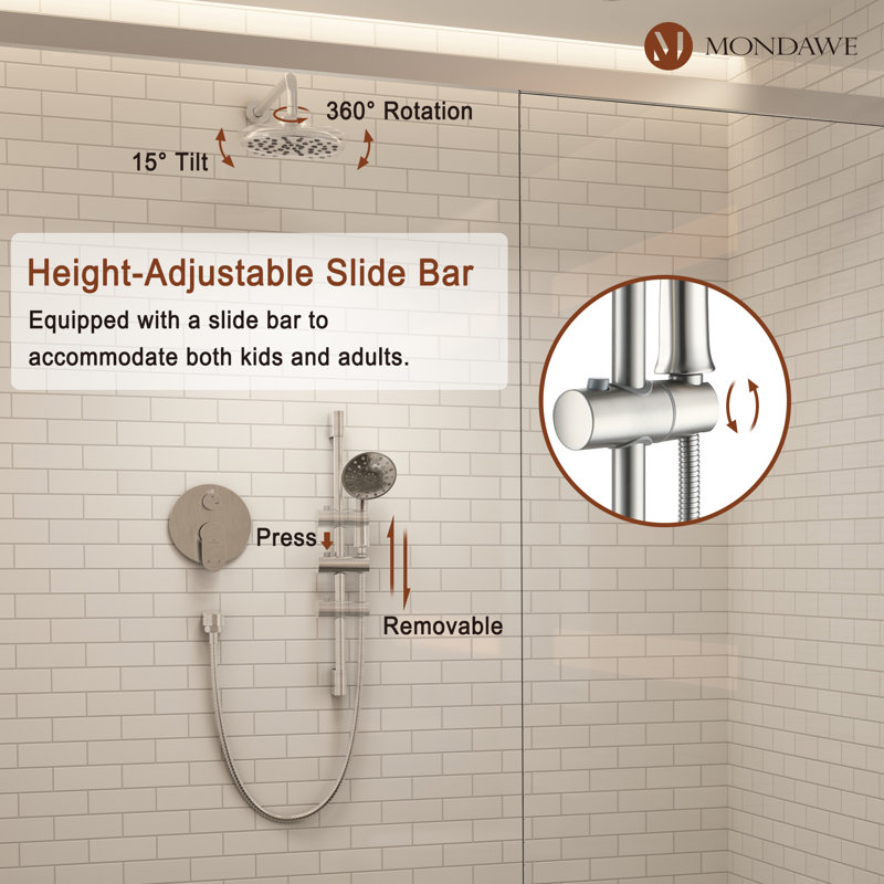 Brushed Nickel Adjustable Multi-Head Rain Shower System