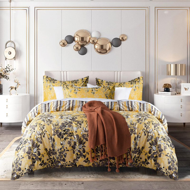 Microfiber Printed Duvet Cover - Soft, Lightweight, Fade-Resistant Bedding with Matching Pillowcases, Ochre Blossom