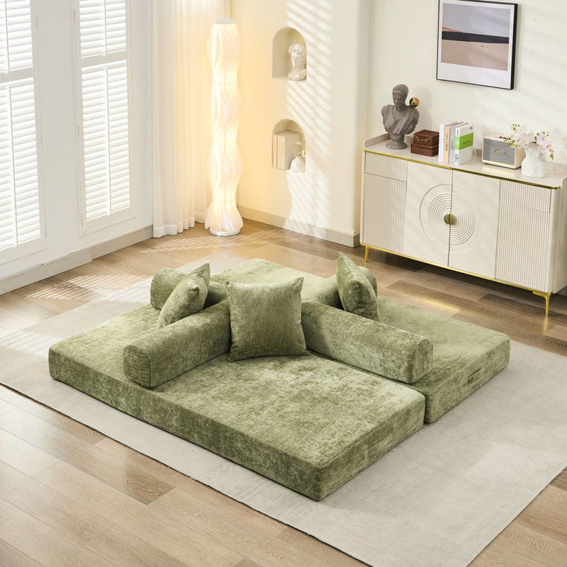 Lit pliant convertible, canapé de plancher pour la chambre à coucher et le salon, couchage de jeu polyvalent, structure en éponge douce, compact à 3 niveaux, sans assemblage, lit en chenille antidérapant, canapé-lit