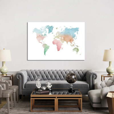 Watercolor World Map - Pastels Colors par Nouveau Prints - Giclée sur toile tendue avec châssis