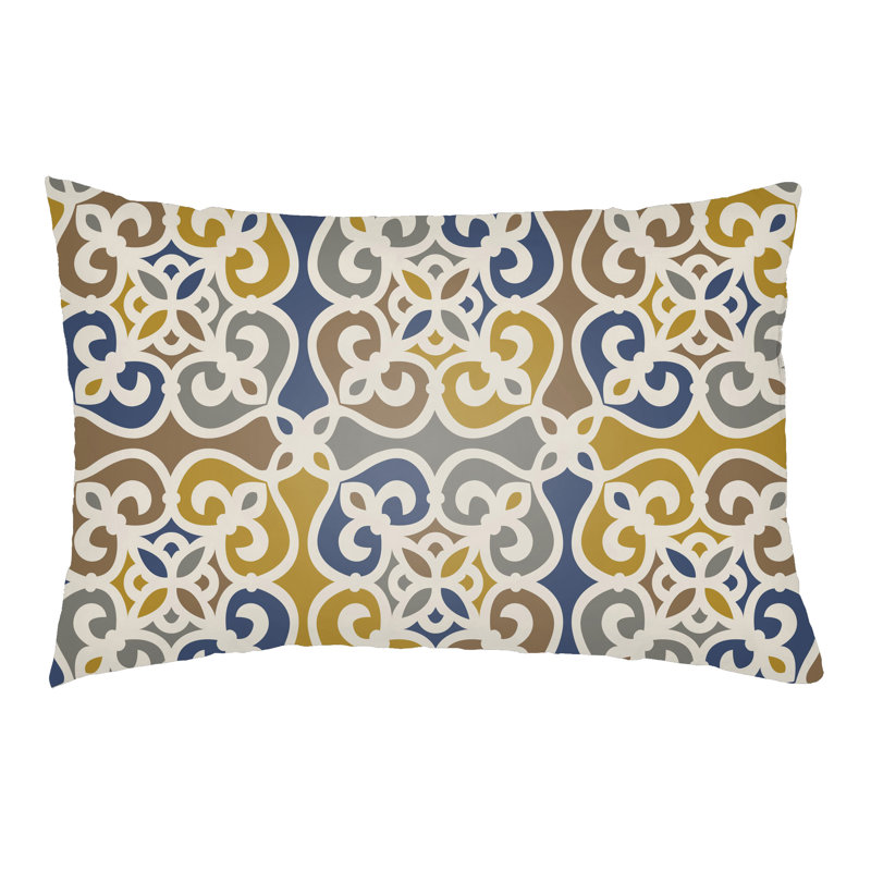 Alvey Indoor/Outdoor Lumbar Pillow, Denim Blue/Gold