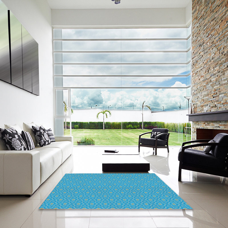 Tapis de zone bleue à motifs, Carré 3 pi