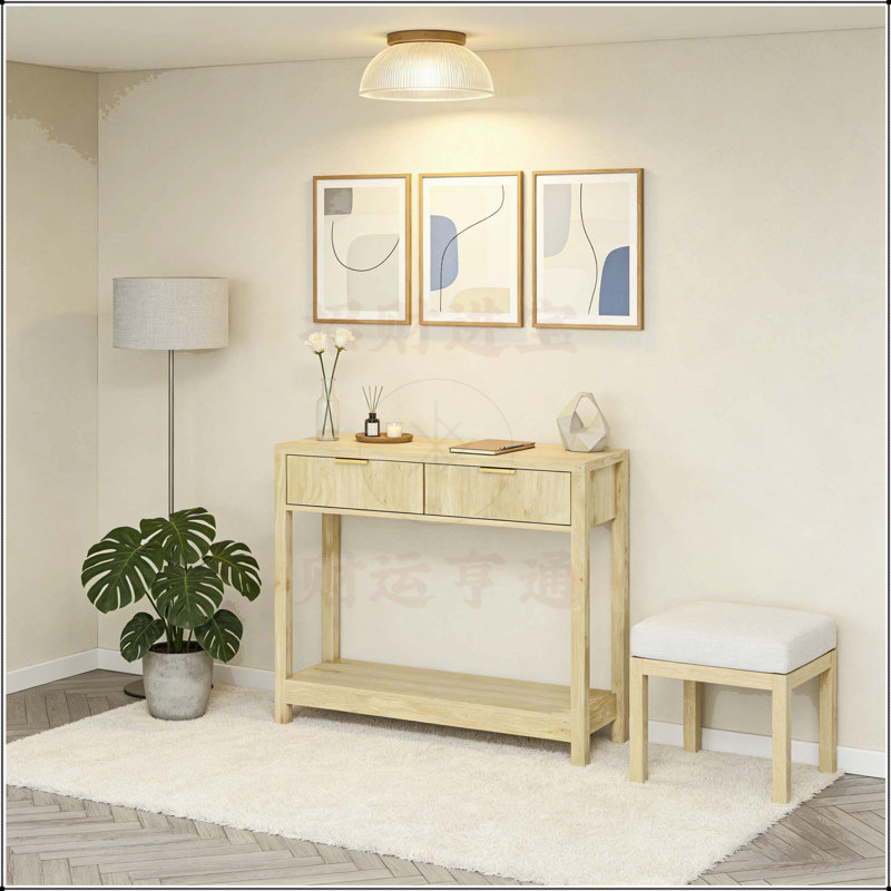 Table d'entrée étroite avec tiroirs cannelés et poignées dorées, console multifonctionnelle pour les couloirs et les salons