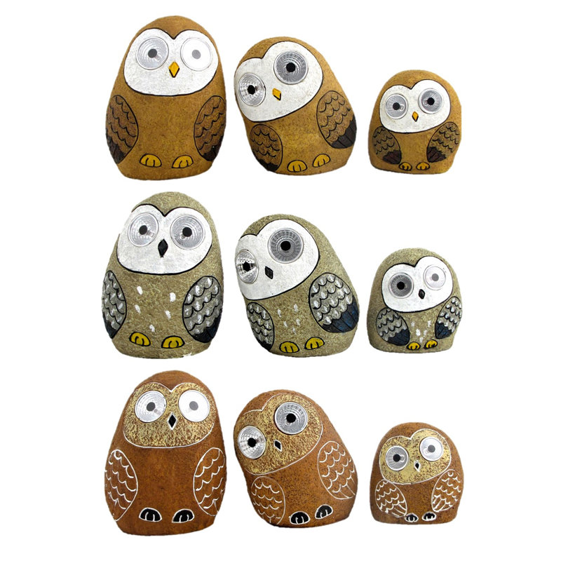 Ensemble de 3 statues Yorkshire Solar Owl, Brun
