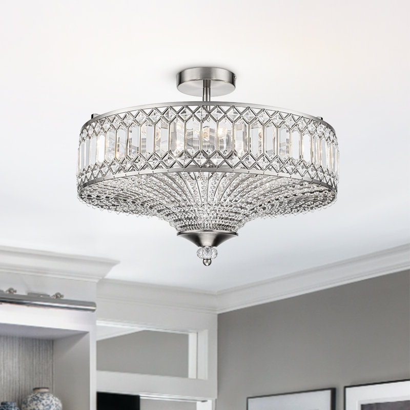 Kessler 6-Light Modern Crystal Semi Flush Mount Ceiling Light, Chrome