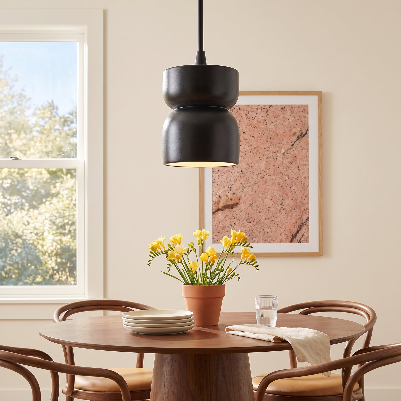 Leni Dimmable Ceramic Single Light Pendant, Carbon Matte Black, Matte Black