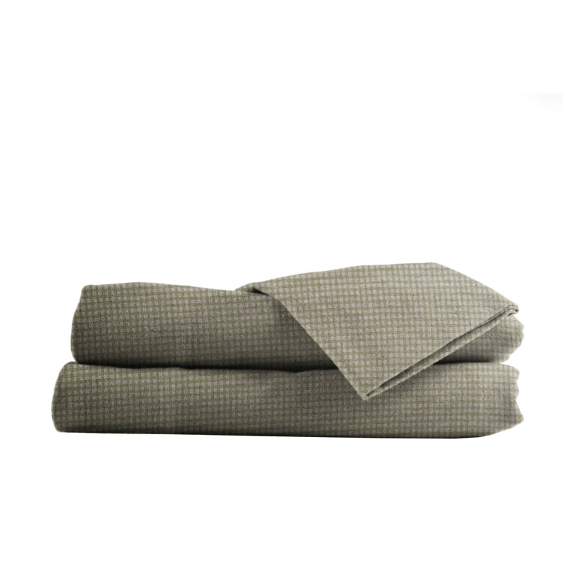 Heather 100% Cotton Standard Gingham Sheet Set, King Sheet Set + Fitted Sheet + 2 Pillowcases, Tan