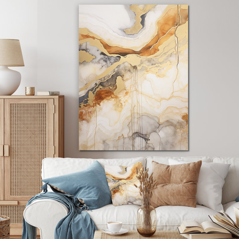 Abstrait beige et doré Geyser Paint IV - Art mural abstrait, salon, Toile tendue, H 40 po x l 30 po x P 1,5 po