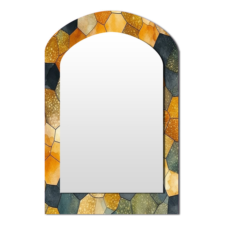 Colorfull Hexagone II - Abstract Shapes Asymmetrical Decorative Mirror, Modern Freeform Large Wall Mirror, Printed Metal Art
