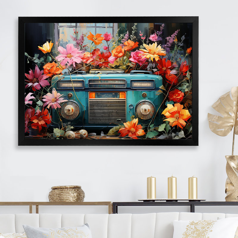 «Retro Radios Popart Melody - Abstract Wall Decor_105843», H 12 po x l 20 po x P 1 po, Cadre photo noir