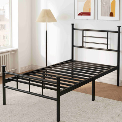Carrold 42" Platform twin bed frame with headboard, Heavy Duty metal bed frame Structure, No Box Spring Needed, No Squeak, Single Beds for Kids, Teens, Students, Compact Space-Saving Design