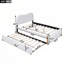 Lit plateforme double rembourré pleine grandeur avec pieds en bois et lit gigogne simple, blanc