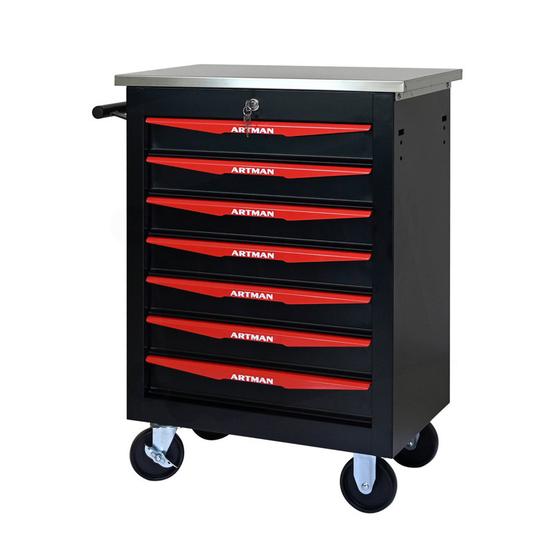 Chariot à outils multifonctionnel avec 7 roulettes et 7 tiroirs