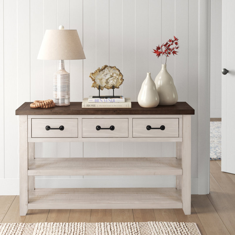 Console en bois massif 50 po Karley, Blanc rétro