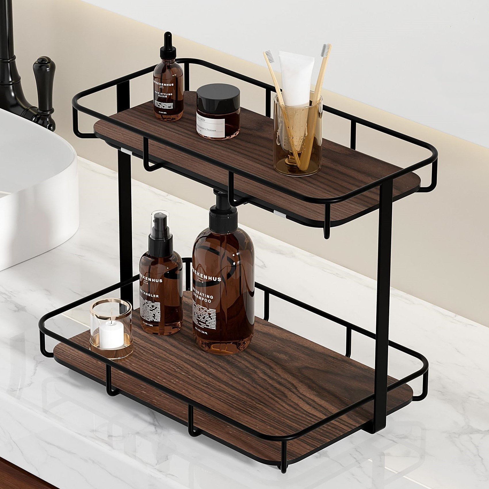 Green Two-Tier Vanity Storage Tray 23x31cm