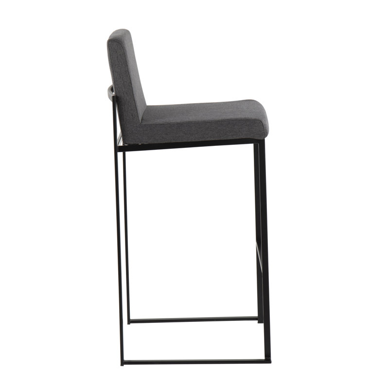 Brieon High Back Upholstered Bar & Counter Stool (Set of 2), Black, Charcoal Fabric, Bar Stool"30"