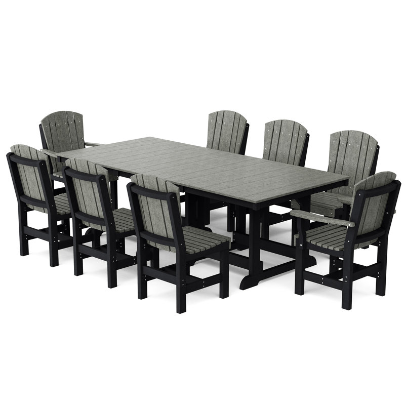 Ensemble de salle à manger 9 pièces 44 po x 94 po Heritage, Gris foncé / Noir, 9 pièces