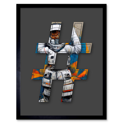 Symbol Hashtag Pound Sign Astronaut 1 Piece Single Picture Frame Wall Art