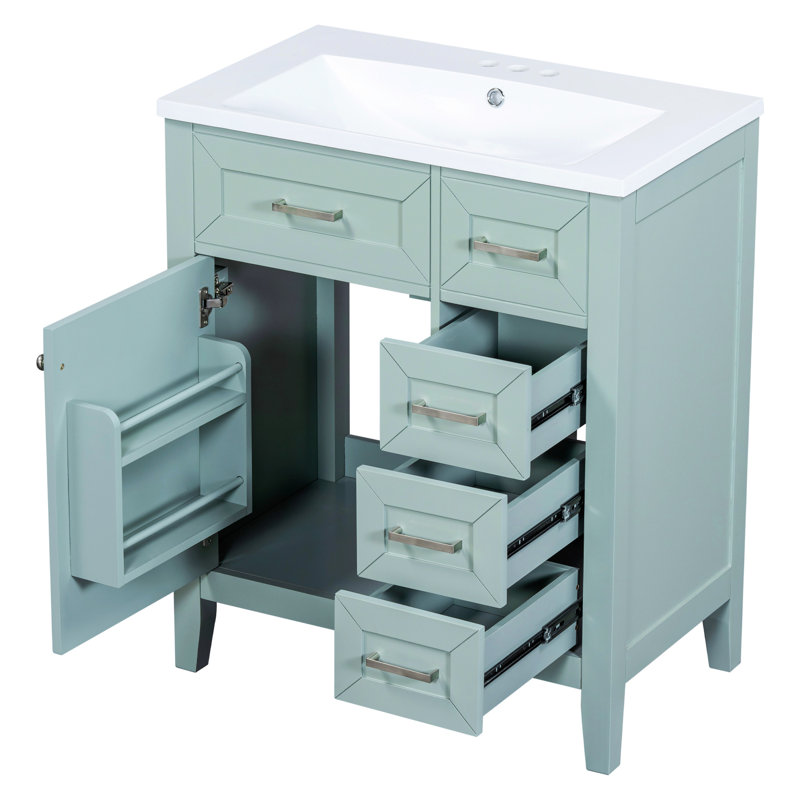 Meuble-lavabo de salle de bain 30 po - Armoire avec tiroir et lavabo, quincaillerie moderne incluse, Vert