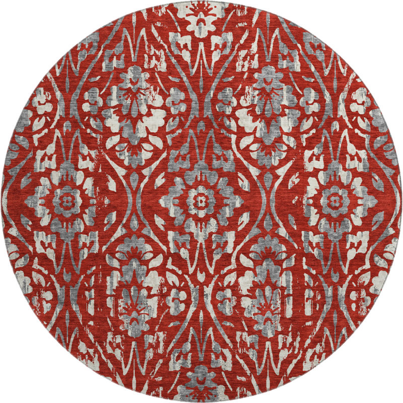 Premium Machine Washable Prisco Red Rug, Round 8'