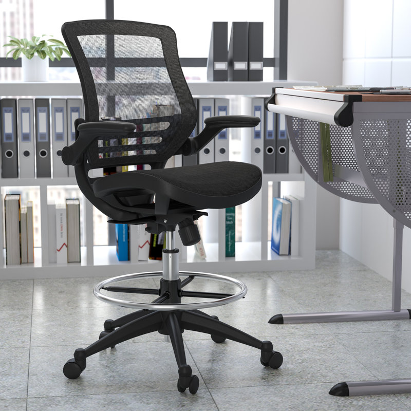 Mignone Mid-Back Transparent Mesh Office Chair with Flip-Up Arms, Black