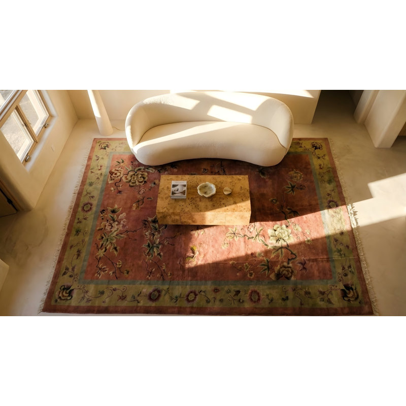 Tapis rose antique en laine Art déco