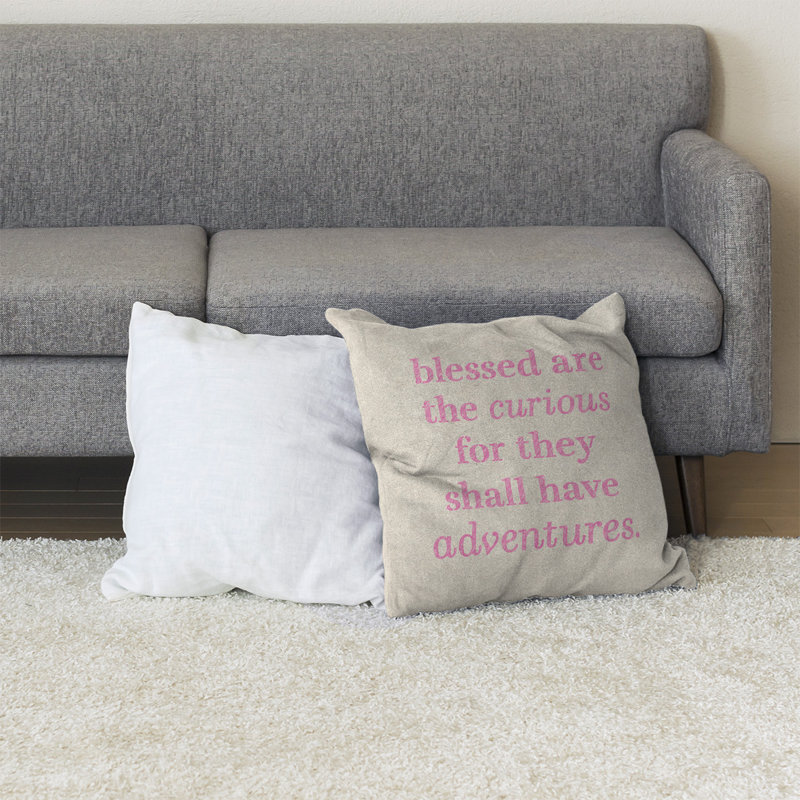 Coussin de sol curiosité inspirant, H 28 po x l 28 po, Blanc / Rose