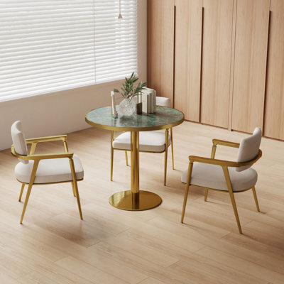 Table bistro ronde 31,5 po avec plateau en faux marbre, assemblage facile, structure en métal robuste