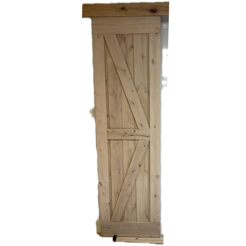 Porte de grange en bois d'aulne avec ensemble de quincaillerie coulissante en bois, 36 po x 84 po