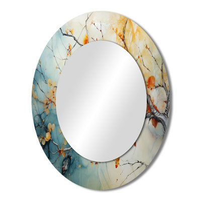Orange Teal Maple Tree Glowing Agate I - Large Oval Wall Mirror On Metal