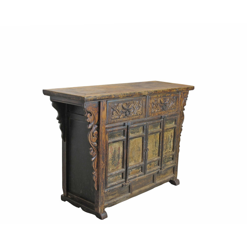 Carved Elm Dual-Drawer Cabinet