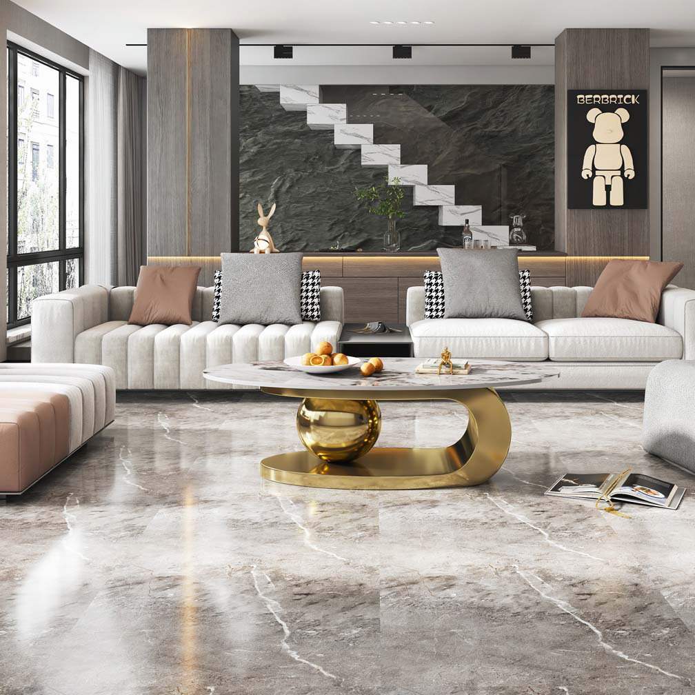 Everly Quinn Coffee Table with Sculptural Stainless Steel Base ...
