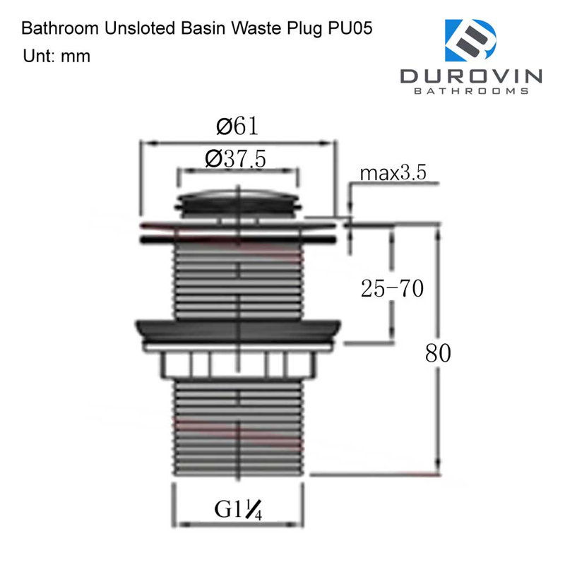  Push Pop Up Basin Waste Plug - Unslotted Suitable for Sink Without Overflow - Rising Round Ceramic Push Button