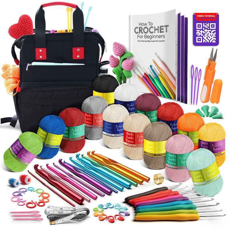 Hearth and Harbor Crochet Kit - Includes Backpack, Polyester Crochet Yarn, Hooks, Tutorials and More