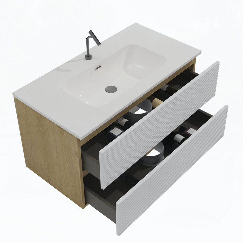 Meuble-lavabo 36 po avec lavabo, Blanc / Chêne clair