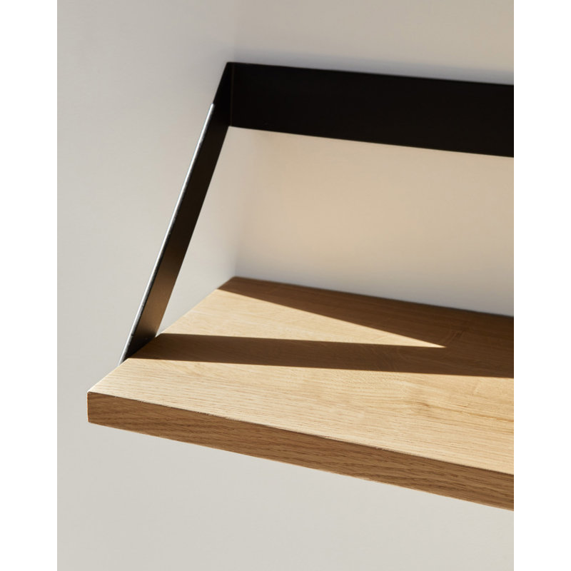Ribbon Oak Solid Wood Floating Shelf, Black