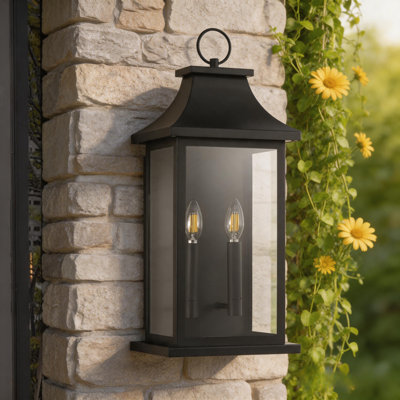 2-Pack 22''h Large Matte Black Outdoor Wall Sconce, Lantern Wall Light With Tempered Glass, Weather-resistant For Porch, Garage