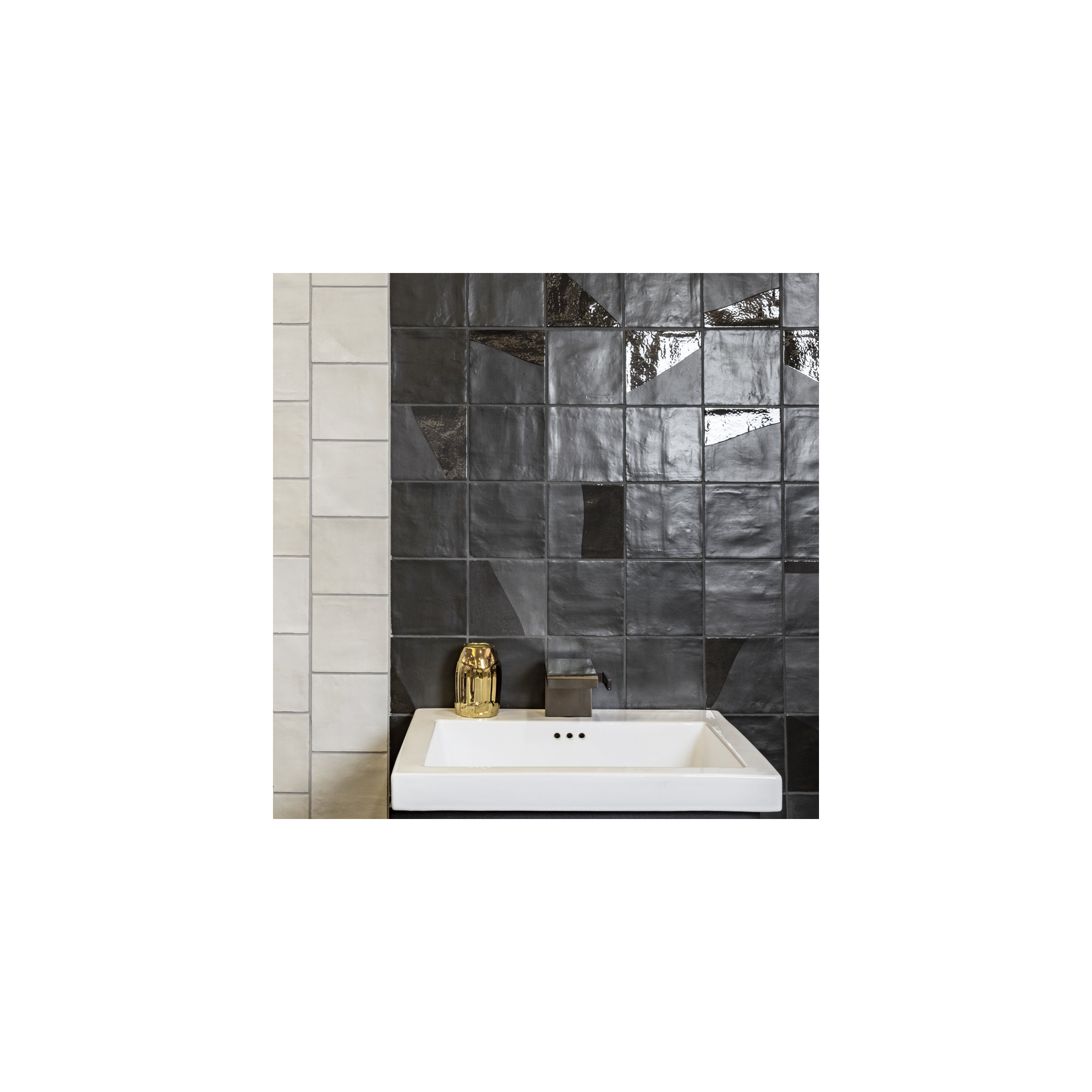 Subway Tile 5.5" x 5.5" Straight Edge Porcelain Singular Wall & Floor Tile, Black Drip