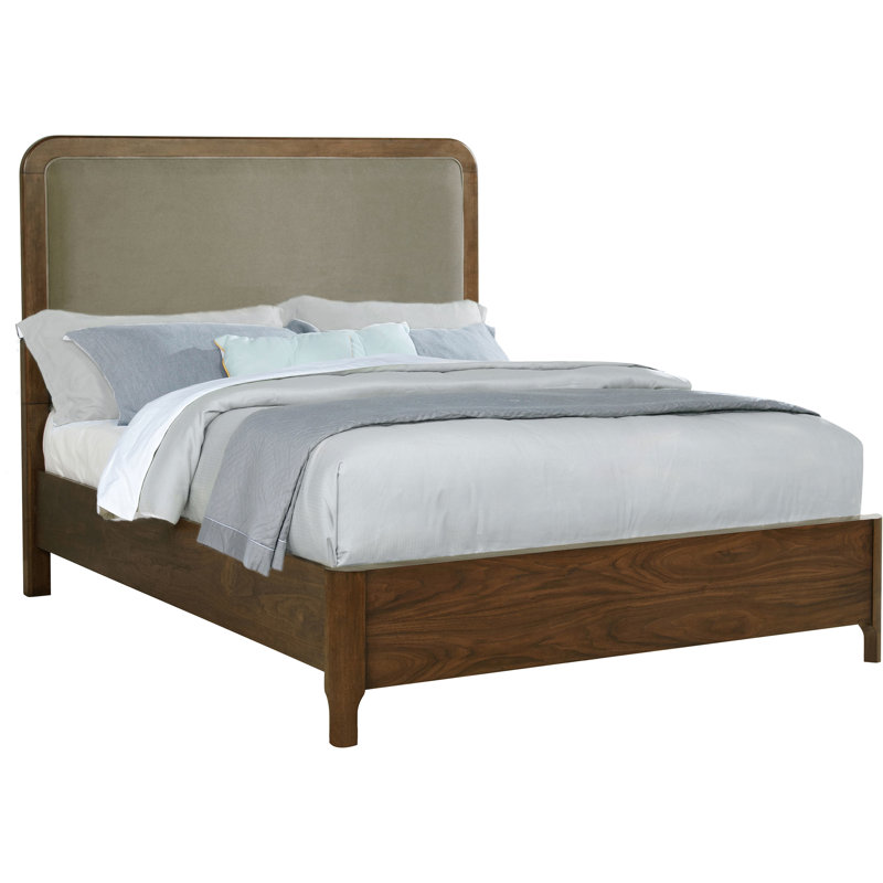 Grand lit à panneau en noyer, tête de lit arrondie et placage en bois naturel pour la chambre à coucher Elegance Low A Serene