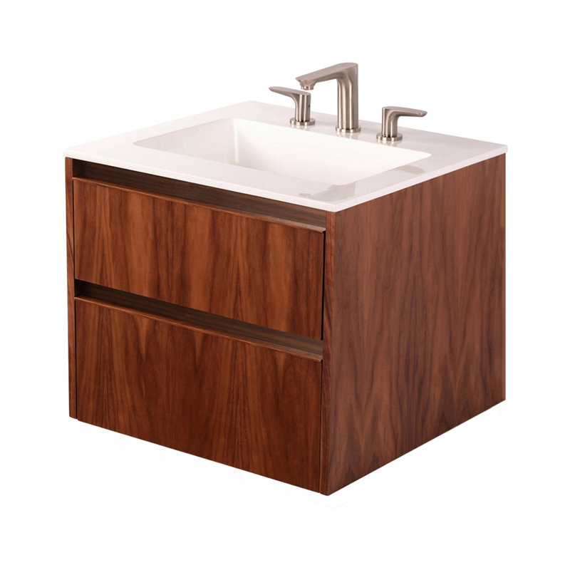 Pronto 24'' W Single Vanity, Natural Walnut, 3 Hole - 8" Centers, Gloss White