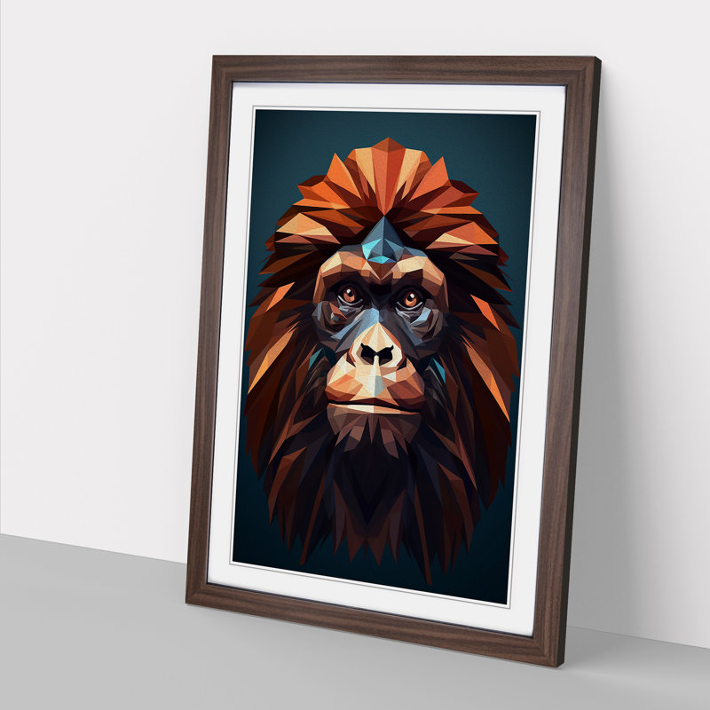Orangutan Geometric - Single Picture Frame Print on Wood, Walnut, 64" H x 46" W x 2" D