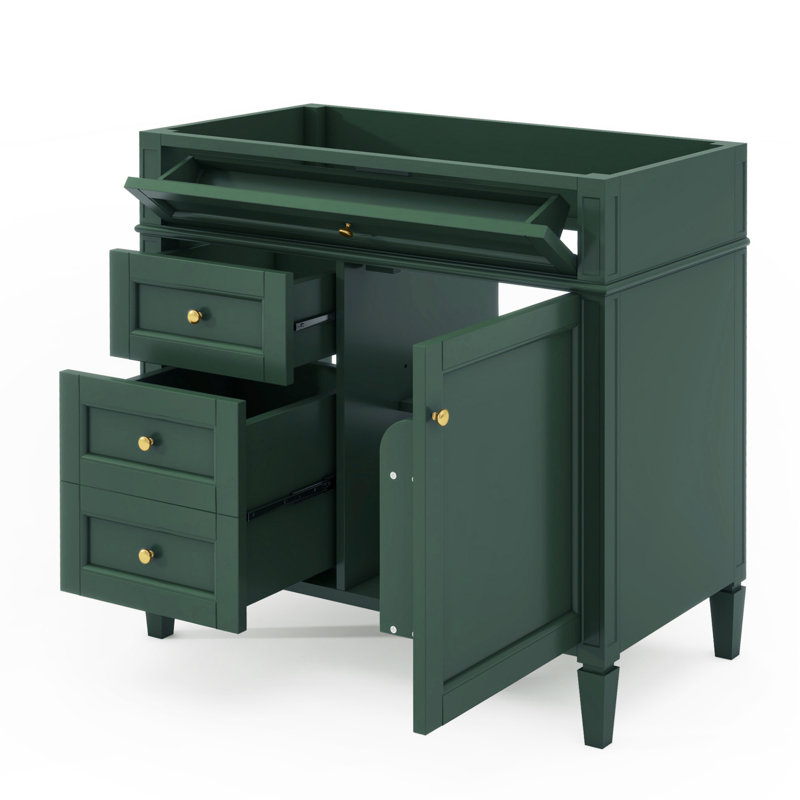 Meuble-lavabo de salle de bain 36 po sans lavabo supérieur, armoire de rangement moderne avec 2 tiroirs et un tiroir rabattable, structure en bois massif