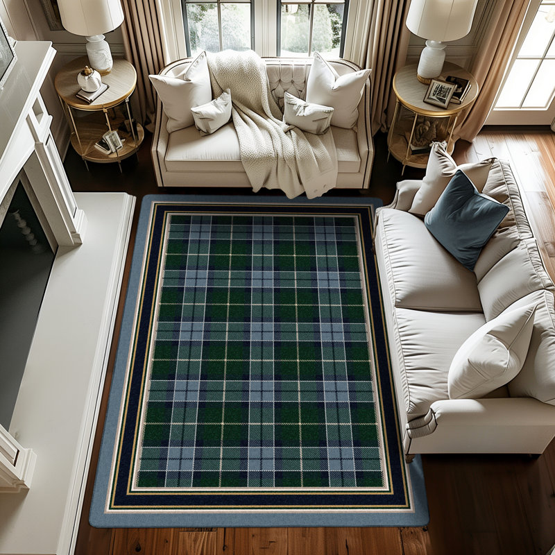 Alminus Signature Magee Tartan Lapis Plaid Area Rug, Rectangle 5'4" x 7'8"