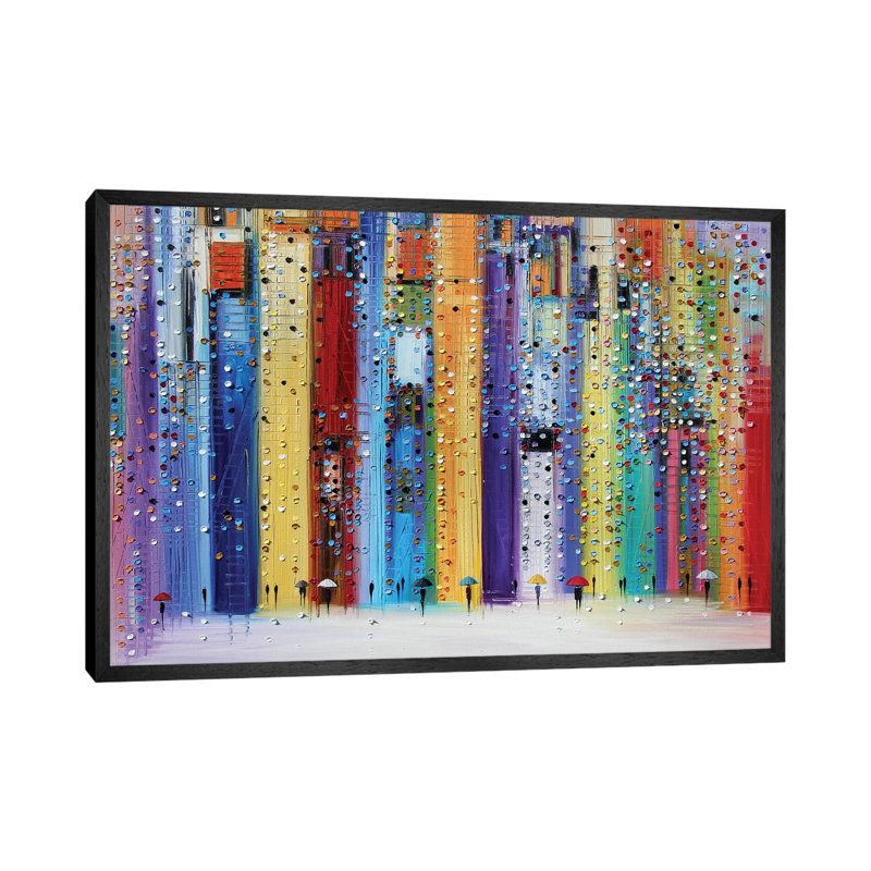 Colorful Umbrellas by Ekaterina Ermilkina - Print on Canvas, Black Framed, 101.6 cm H x 66.04 cm W