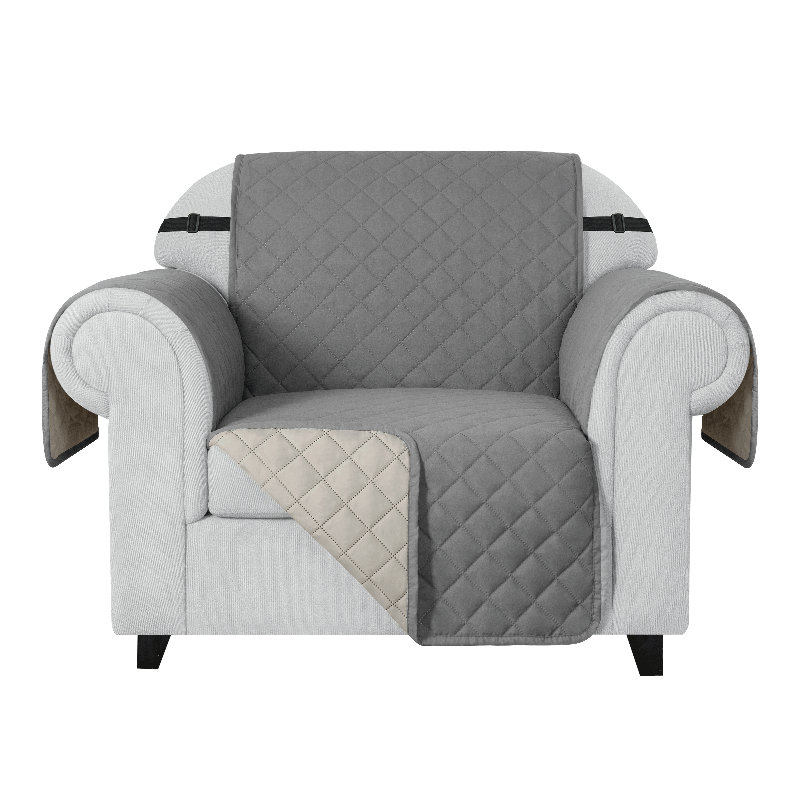 Housse réversible pour fauteuil à coussins carrés / rectangulaires, Microfibre/microsuède gris clair