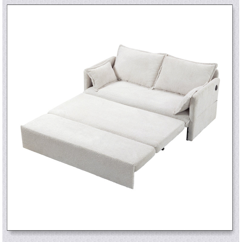 Canapé-lit convertible polyvalent avec rangement latéral et ports de charge perfectionnés pour toutes les pièces, Blanc