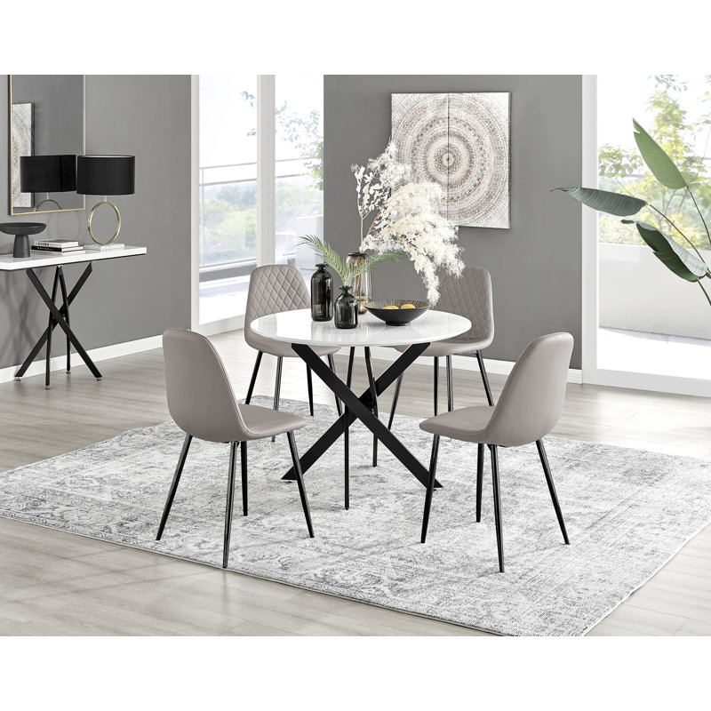 Corova 4 - Person Dining Set, Cappuccino/Black, White Gloss